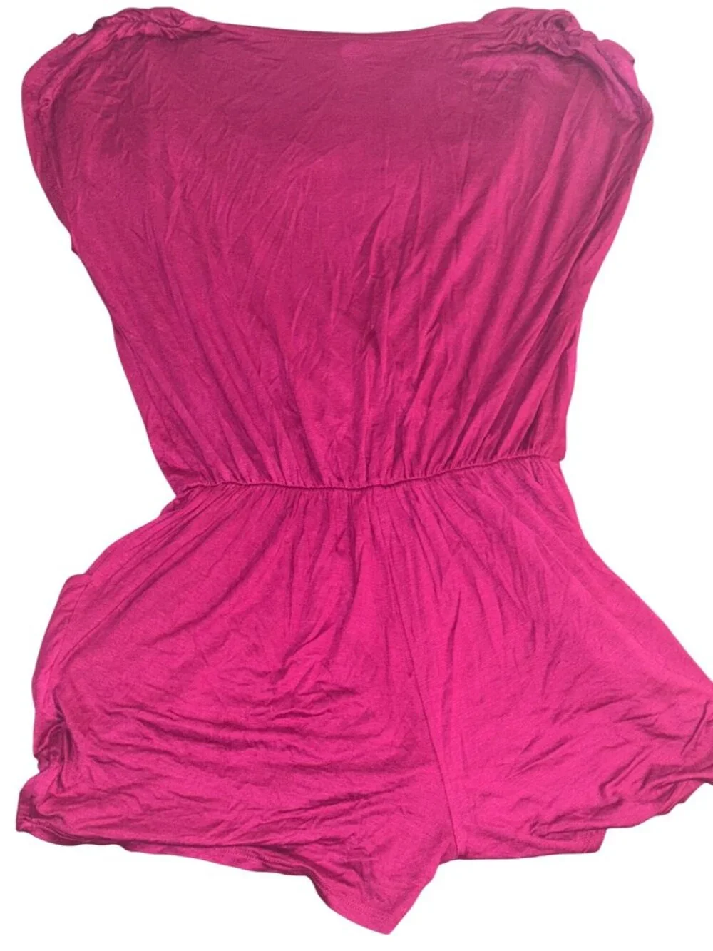 Loveappella Womens Fuchsia Romper With Draped V-Neckline & Shirred Shoulders - Picture 5 of 8